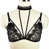 Bambú como ropa Amazon nuevo transfronterizo colgante de cuello encaje reunido perspectiva de malla tentación ropa interior sexy