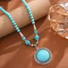 Colar Redondo com Pedras e Contas Estilo Étnico Retrô, Corrente Elegante para Suéter, Luxo Leve, Sensação de Alto Padrão, Colar Exagerado para Mulheres