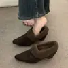 Sapatos de pelúcia estilo francês, bico fino, forrados com fleece, sapatos de algodão estilo Birkenstock femininos, nova coleção outono/inverno, mocassins de salto alto, sapatilhas quentes e fofas