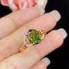 Novo Anel Aberto Elegante Oval Simulado Pedra Turmalina Verde Oliva Vovó Anel para Mulheres Banhado a Ouro Rosa 18K