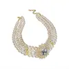 Collar de Perlas Multihilera con Diamantes de Cristal Atmósfera Exagerada Europea y Americana Gargantilla Corta Collar Celebridad de Internet Retro para Mujer