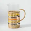 Jarrón de Vidrio Tejido de Paja Natural Transfronterizo, Vaso de Vidrio para Oficina Tejido Puramente a Mano, Juego Tejido Tricolor al por Mayor