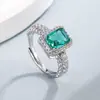 Anillo de Moda de Lujo Ligero Corte Princesa Imitación Diamante Rubí Vintage Esmeralda Simple Versátil para Mujer
