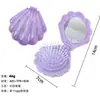 Pente Fofo Colorido Macaron com Espelho Macio, Pente de Massagem Mini Portátil, Pente Simples com Airbag