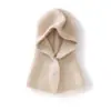 Chapéu e Cachecol Integrados para Crianças, Chapéu de Caxemira para Meninos e Meninas, Mesmo Estilo, Cor Lisa, Chapéu de Tricô com Proteção para Orelhas e Chapéu para Frio para Outono e Inverno