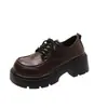 Nuevos zapatos de cuero con cordones para mujer, mocasines estilo británico, tacón grueso 2026, plataforma de moda, que aumentan la altura, zapatos escolares de otoño