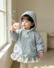 Chaqueta con capucha para niña con lazo y cremallera, elegante prenda exterior con estampado floral para bebés niñas