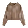 Sudadera Corta con Capucha Lavada Estilo Retro Americano Degradada Transfronteriza para Hombres y Mujeres, Chaqueta con Capucha Holgada Otoño e Invierno