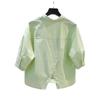 Camisa de Diseño Corto con Abertura para Mujer 2025 Verano Nuevo Estilo Hong Kong Estilo Occidental Camisa de Manga Tres Cuartos Trendy
