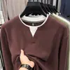 Nova camiseta casual masculina de outono e inverno com gola redonda, moletom espesso de manga longa, quente e macio, adequado como camada base, jaqueta moderna
