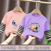 Camiseta de manga longa de algodão puro para meninos, primavera e outono, blusa de outono infantil, novo modelo 2026, base falsa de duas peças para crianças maiores