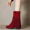 Nuevas Botas con Borlas Escarchadas Suministro Transfronterizo Botas de Jinete de Caña Corta Botas de Tacón Alto Grueso Tallas Grandes 40-43 Botas de Comercio Exterior