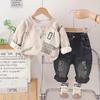 Conjunto de Invierno para Niños 2025 Sudadera Gruesa Cálida de Forro Polar con Letras Conjunto de Dos Piezas Tendencia Venta al por Mayor