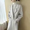 Novo casaco de lã dupla face outono e inverno para mulheres, longo, solto, simples, com gola de terno, feito de lã pura