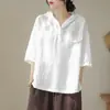Nuevo Top con Capucha para Mujer Estilo Chino de Verano Moda Sencilla Camiseta de Color Sólido Estilo Casual Cómodo Holgado Manga de Cinco Puntos Mujer