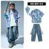Moda Hip-Hop Infantil Roupa da Moda Camisa Xadrez Hip-Hop para Menino Colete Jeans Conjunto Roupas de Verão da Moda para Meninas Hip Hop