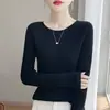 Suéter básico de malha gola redonda slim fit pronto para usar para mulheres 25 Outono/Inverno novo cor sólida versátil slim fit base para mulheres