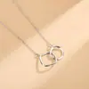 Collar de Plata 925 con Doble Anillo y Colgante Cuadrado de Luz de Anillo Simple Estilo Hip-hop Frío Ins Cadena para Clavícula Cadena de Collar Simple Distintiva