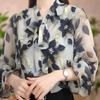 2024 Patchwork Volante Reductor de Edad Top de Gasa Floral para Mujer Principios de Primavera Nuevo Sentido del Diseño Camisa con Cinta Marea