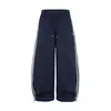 Pantalones de chándal anchos color blanco roto con raya lateral Bordado de logotipo pequeño Cintura con cordón Holgados Se pueden remangar Casual Deportivos Pantalones largos