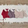 Cutemily Outono e Inverno Meninas Cardigan Suéter Vermelho Retrô + Saia de Tricô com Laço Traje Fofo para Bebê Menina