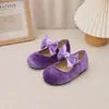 Zapatos de terciopelo para niña con lazo, zapatos de fiesta para niña de las flores, zapatos retro Mary Jane de princesa con cierre de velcro