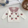 Conjunto Personalizado para Bebê Algodão Puro Suéter Infantil Tricotado à Mão Cardigã para Menina Macacão Impressão de Logo