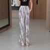 Calça Wide Leg Tie-Dye de Seda Gelo para Mulheres, Estilo Fino de Verão 2025 Nova Cintura Alta Fluida Petite Solta Reta Casual