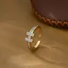 Anillo Abierto de Dos Tonos Electroplateado de Moda Estilo Coreano y Japonés para Mujer, Lujo Ligero, Gama Alta, Anillo Único y Elegante