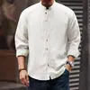Nueva camisa de manga larga de alta gama para hombre hecha de Lyocell Tencel, marca de moda de primavera, nuevo cuello mao estilo chino, camisa casual plisada