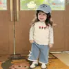 Conjunto de Chaleco para Bebé Niña Primavera y Otoño, Chaleco de Punto Bordado Floral, Jeans Elegantes Florales para Bebé