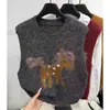 Chaleco de punto jacquard estilo coreano para mujer, nueva colección otoño e invierno, top sin mangas de capas con lentejuelas de alta gama