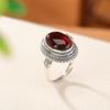Yilu prata esterlina s925 sangue âmbar vintage angustiado flor tecida flor anel de superfície de ovo estilo nacional elegante prata anel aberto