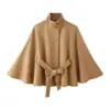 Comércio Exterior Europeu e Americano Outono e Inverno Feminino Casual Moda Elegante Versátil Estilo Capa Jaqueta de Lã com Gola Alta e Cinto