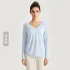 Weiman Hilo de Bambú Cuello en V Ropa de Yoga Manga Larga Cubre todo Secado Rápido Ajuste Lateral con Cordón Camiseta Deportiva Fitness Running para Mujer