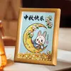 Porta-retrato de mesa estilo chinês com tema de Coelho do Meio do Outono, com impressão colorida de alta definição, moldura de madeira, design de lingote de ouro oco, decoração de mesa, item de presente