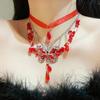 Colar Sexy Borboleta Vermelha com Franjas e Zircônia Estilo Puro Desejo chocher Moda Luxo Leve Elegante Corrente Alta para Clavícula