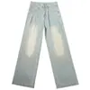 Jeans de Perna Reta Feminino Primavera e Outono 2024 Novo Solto Cintura Alta Barra até o Chão Perna Larga Pequena Calças Femininas Outono e Inverno