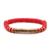 Pulseira de Argila Macia Colorida Estilo Étnico Boêmio Europeia e Americana Mais Vendida Cruzada Corda Elástica Feminina Pulseira Feita à Mão 6mm