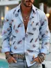 Camisa de manga larga para hombre estilo europeo y americano, nueva para 2026, con estampado floral retro y de plumas, camisa casual con solapa, artículo de venta caliente