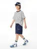 Ropa Infantil Dk 26 Verano Estilo Japonés Retro Camiseta Rayada de Manga Corta para Niñas y Niños, Top Casual de Moda para Niños y Niños Mayores