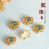 Acessórios com Incrustação de Jade Azul Natural Água Filigrana Oca Ruyi DIY com Furo Passante Contas Acessórios com Microincrustação de Jade Prontos