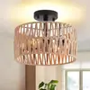 Lámpara de Techo Redonda Retro Americana de Tres Cabezales Tejida con Cuerda de Cáñamo y Ratán Hecha a Mano Transfronteriza de Amazon B&B Sala de Estar En Stock