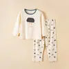 Conjunto Casa Algodão Puro Fino Estilo Coreano Roupas de Casa para Meninas Gola Redonda Manga Longa Pijama Infantil Masculino Classe A Verão