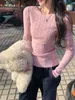 Suéter Rosa de Punto Hueco para Mujer, Nuevo para Otoño/Invierno 2026, Capa Base Ajustada con Acabado de Lujo, Top de Manga Larga