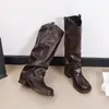 Nuevas Botas Altas de Mujer Otoño/Invierno 2026 con Punta Redonda, Botas Negras de Suela Gruesa Fruncidas Apiladas, Botas de Pantalón, Botas de Caballero, Debajo de la Rodilla