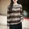 Nuevo Cárdigan de Punto con Cuello Redondo de Seda y Lana Otoño/Invierno 2026 Manga Larga para Mujer Bloque de Color Rayas Holgado Top Exterior