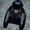 Moletom com Capuz Padrão Cartoon Diablo Hip Hop Y2K Retro Street Largo Rap Rock Punk Com Zíper