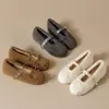 Sapatos Fofos Femininos Mary Jane Roupa de Fora Aquecimento Salto Escondido Pessoas Baixas Outono Inverno Boca Rasa Sapatos de Algodão Mais Veludo Branco Marrom