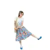 Pintura al Óleo Azul Dopamina Estampado Floral Falda Media Verano para Mujer Impresionante Conjunto de Falda Media y Top para Vacaciones en la Costa
